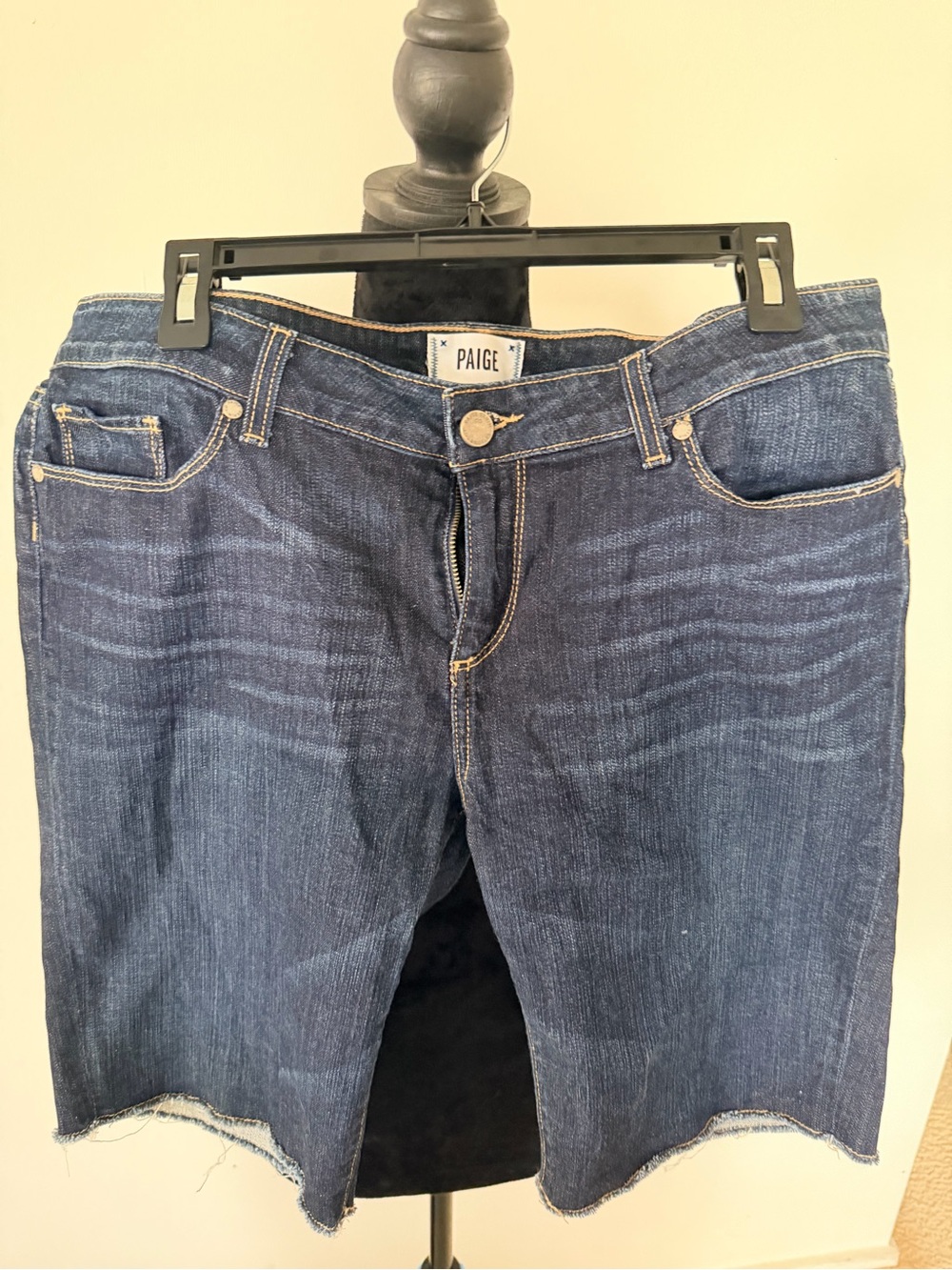 PAIGE Indigo Cropped Denim Shorts with Raw Hem